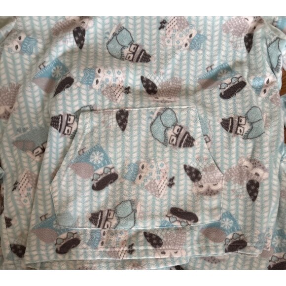 La Vie En Rose Pajama Set XL Womens Winter Fleece Blue Grn Owl Print Lounge Pock - Picture 5 of 8